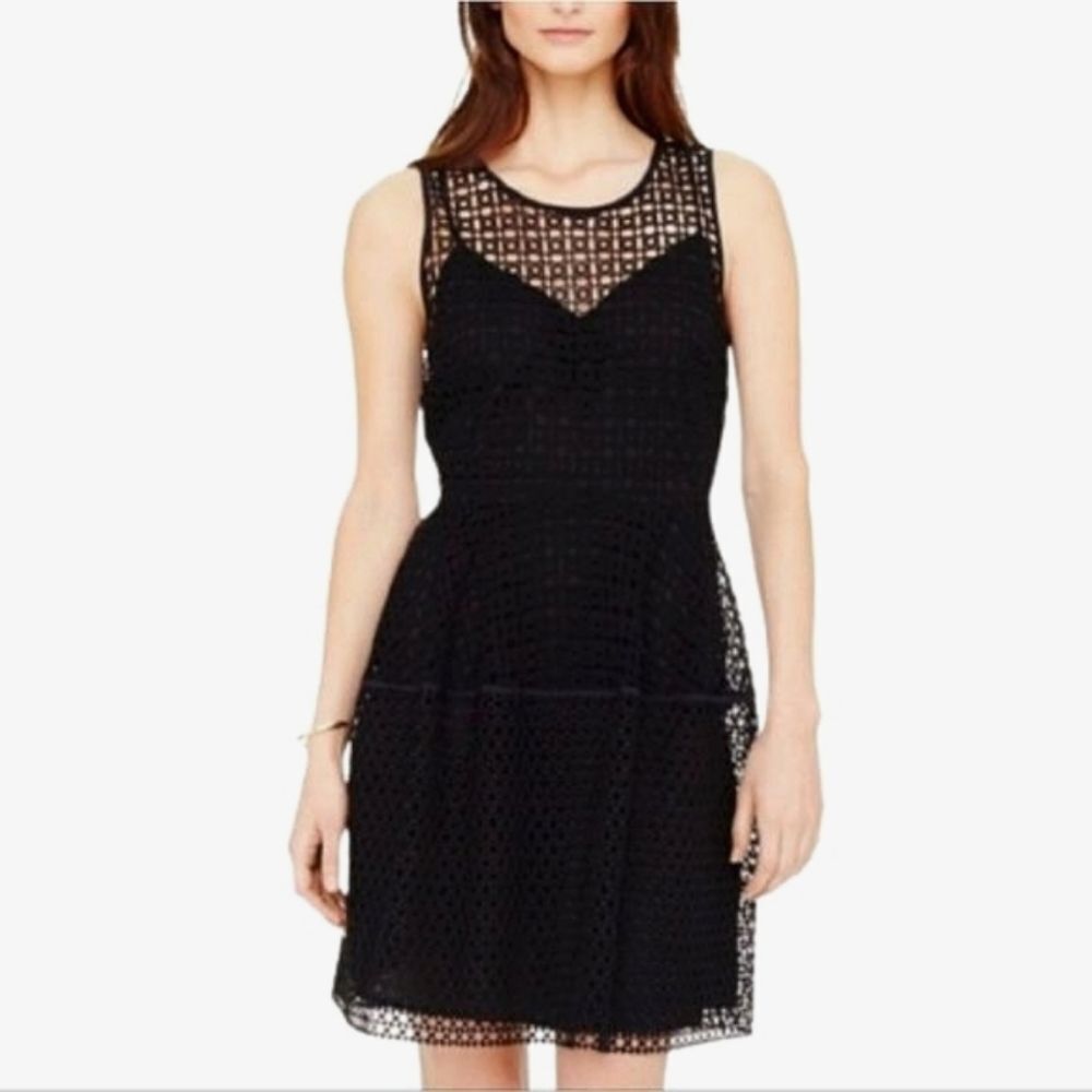 Club Monaco Willough Black Eyelet Cutout Fit & Flare Mini Dress Womens Size 2